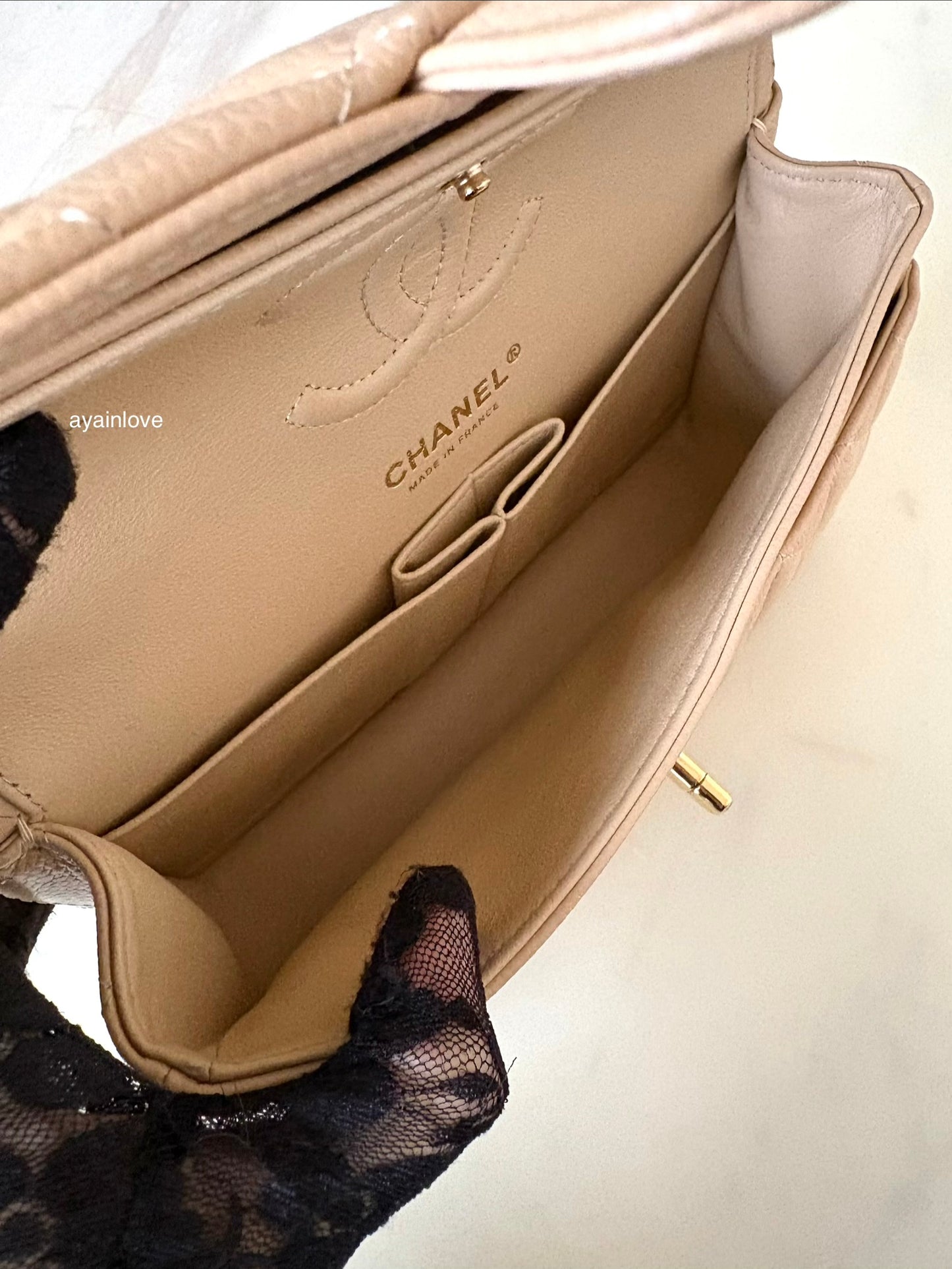 CHANEL Beige Clair Caviar Small Classic Flap Bag Gold Hardware