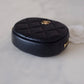 CHANEL Black Lamb Skin Round Coin Purse Card Holder Gold Hardware