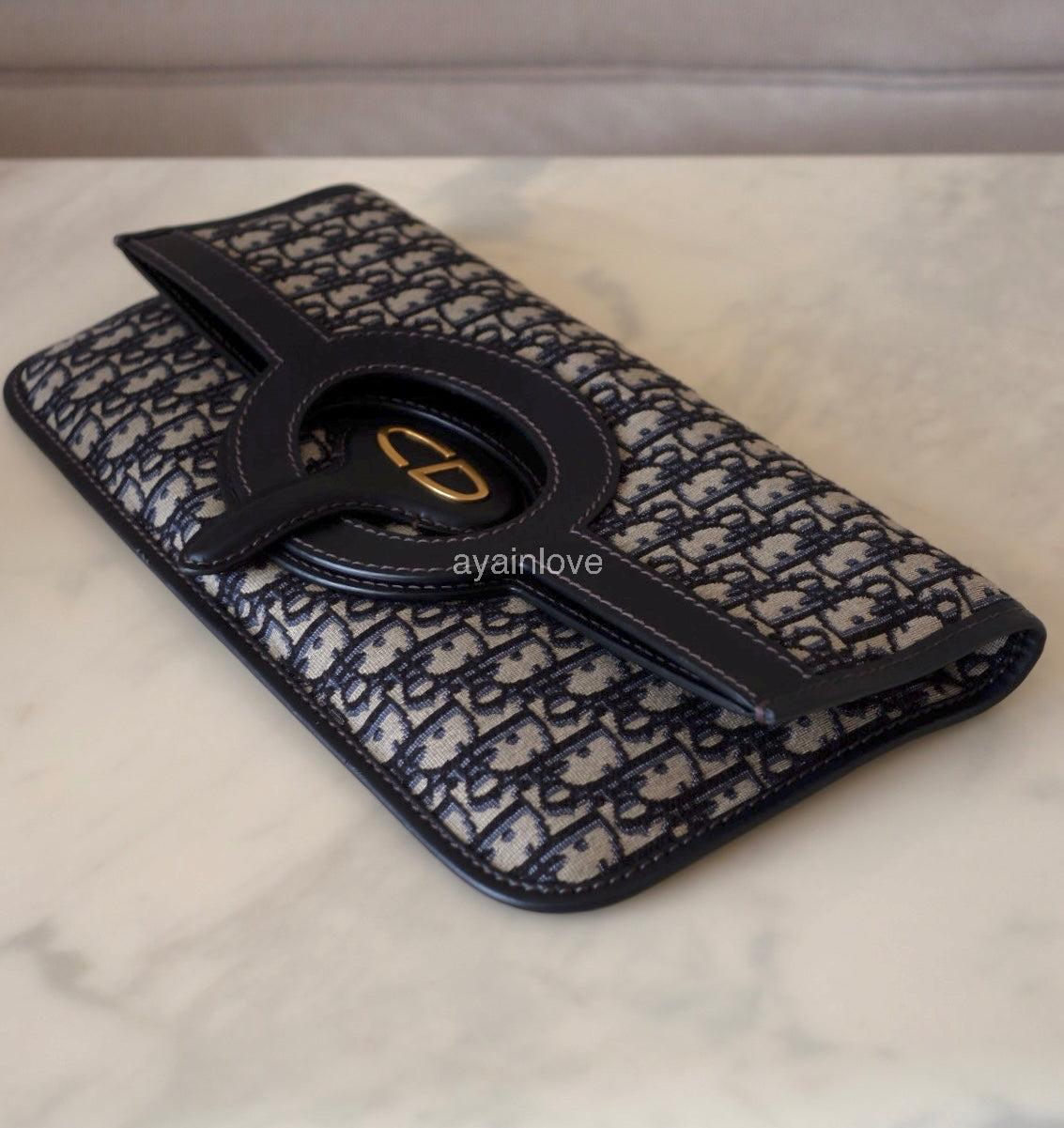 DIOR Blue Oblique Jacquard Fold Over Clutch Bag