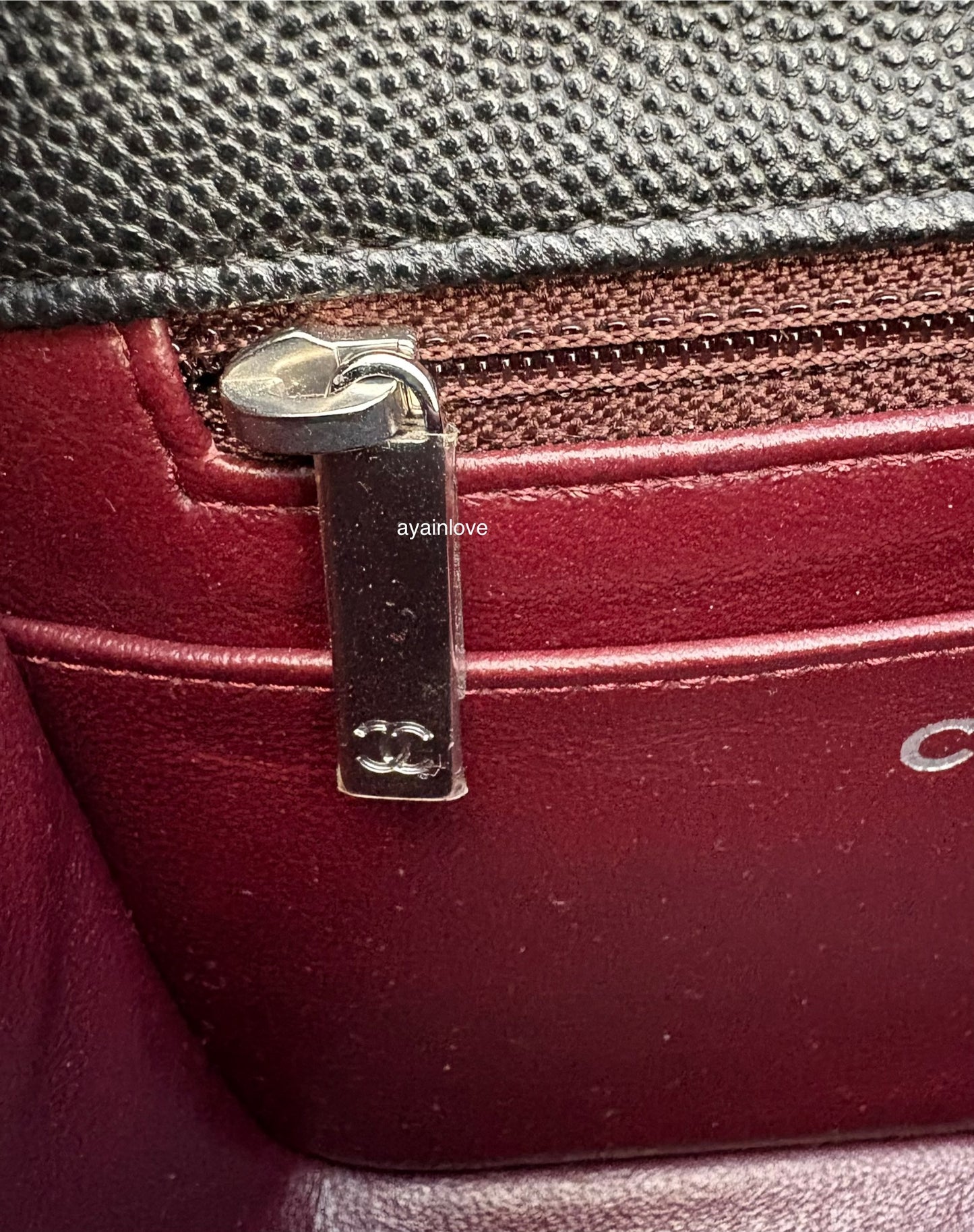 CHANEL 17B Black Caviar (Burgundy Interior) Quilted Square Mini Flap Bag Silver Hardware