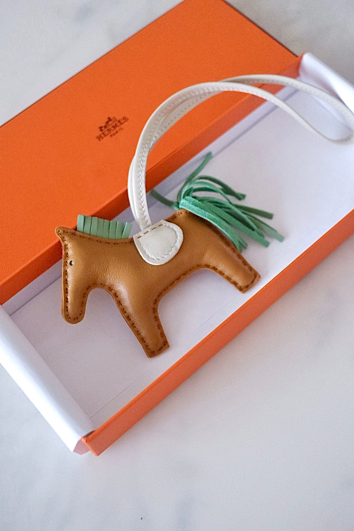 HERMES Rodeo PM Tricolour Sesame/Vert Criquet/Craie Bag Charm