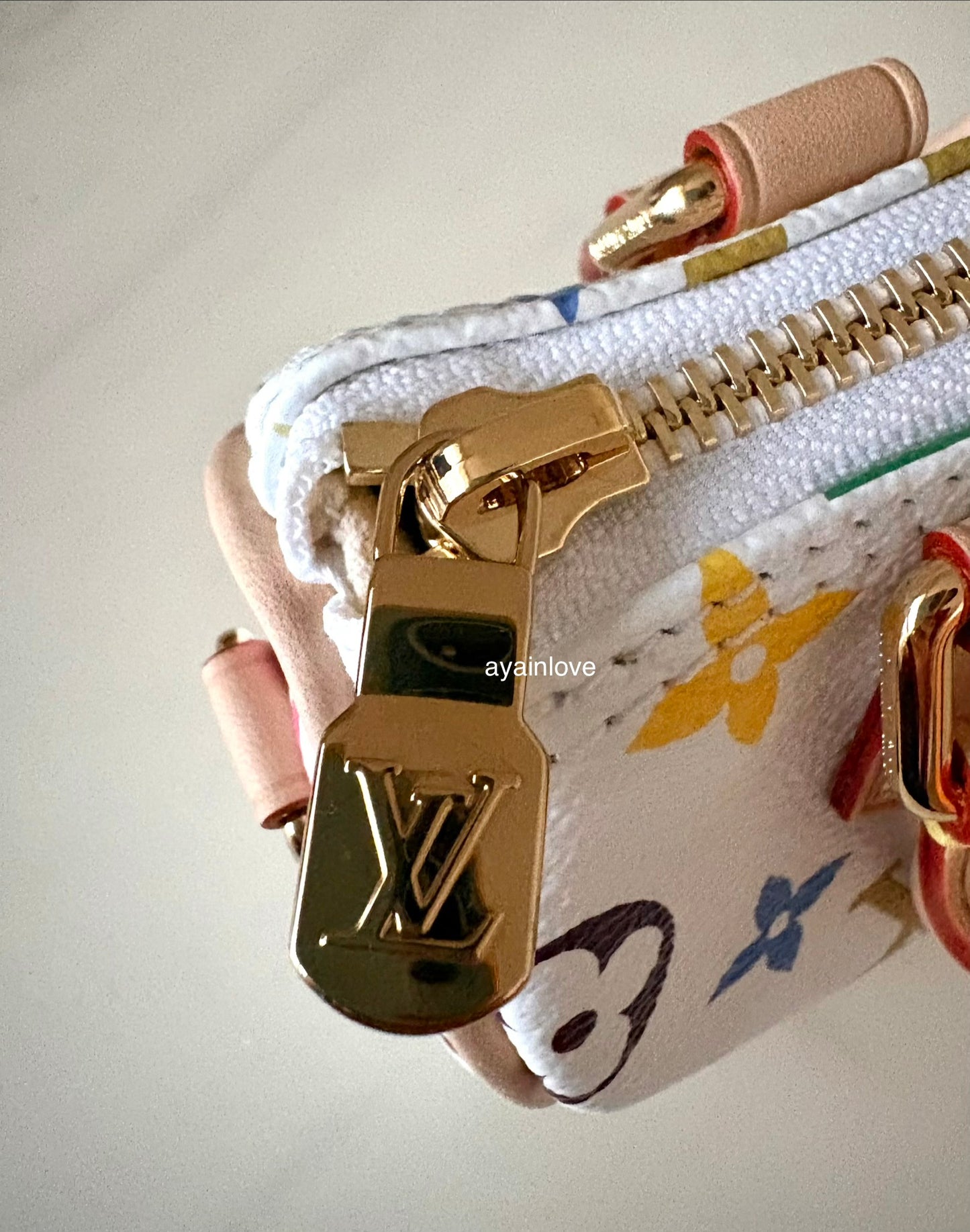 LOUIS VUITTON LV x TM White Multicolour Murakami Nano Speedy Gold Hardware