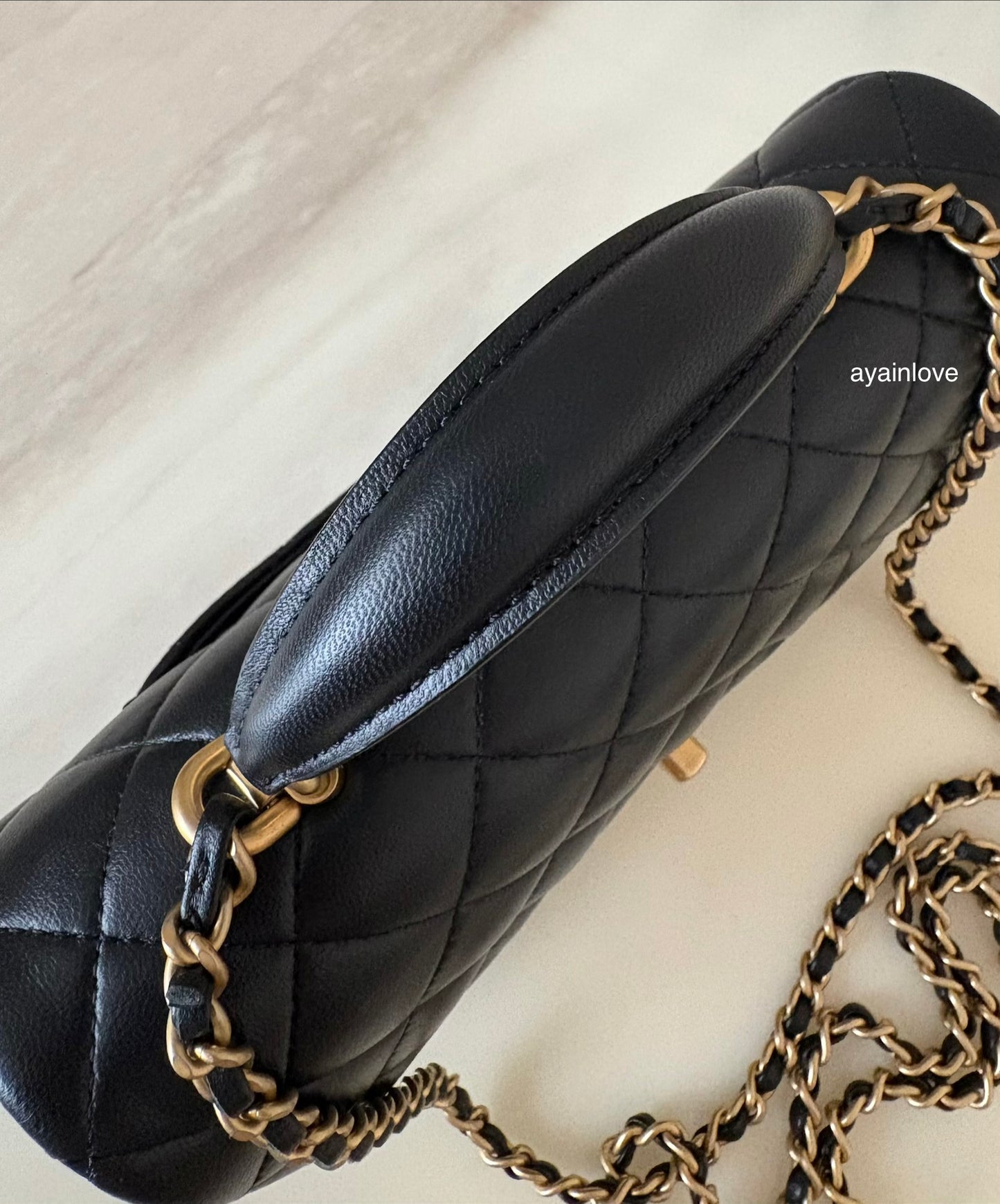 CHANEL Black Lambskin Top Handle Rectangular Mini Gold Hardware