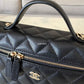 CHANEL Black Caviar Top Handle Flat Vanity on Chain Light Gold Hardware