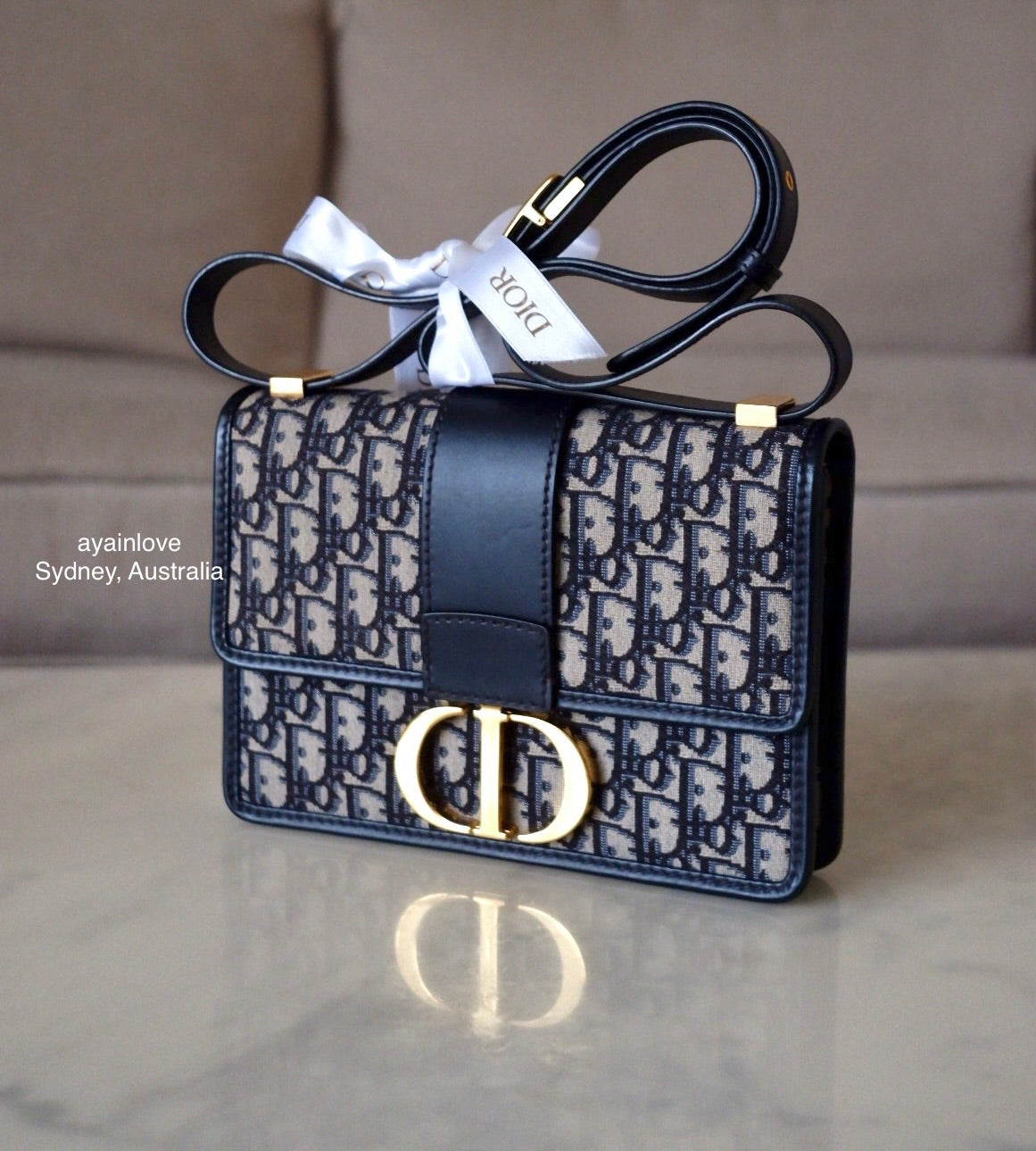 DIOR Montaigne 30 Blue Oblique Jacquard Medium Flap Bag Gold Hardware