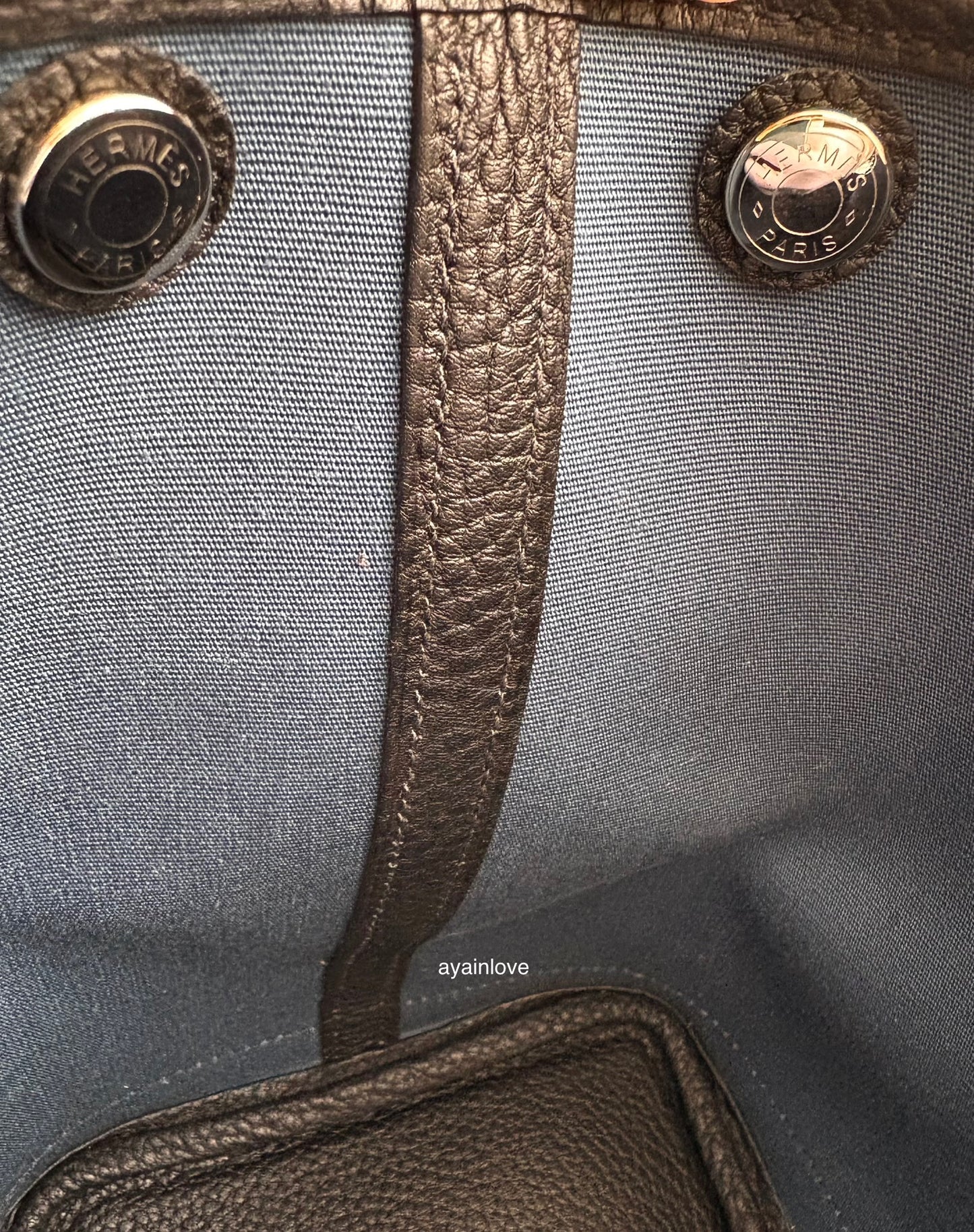 HERMES Garden Party 30 Canvas/Negonda Navy Blue/Black Bag Palladium Hardware W Stamp