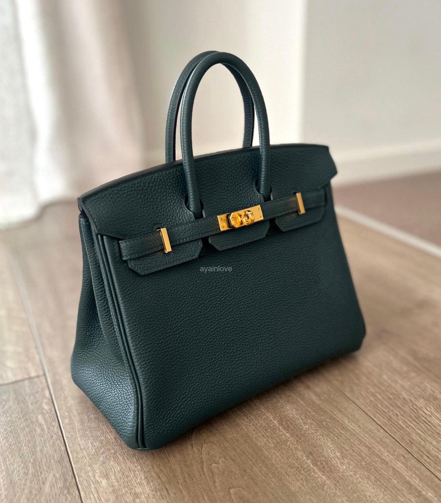 HERMES Birkin 25 Vert Cypress Togo Bag Gold Hardware U Stamp