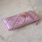 CHANEL 21S Pink Lilac Rose Clair 19 Phone Pouch Card Holder Gold Hardware