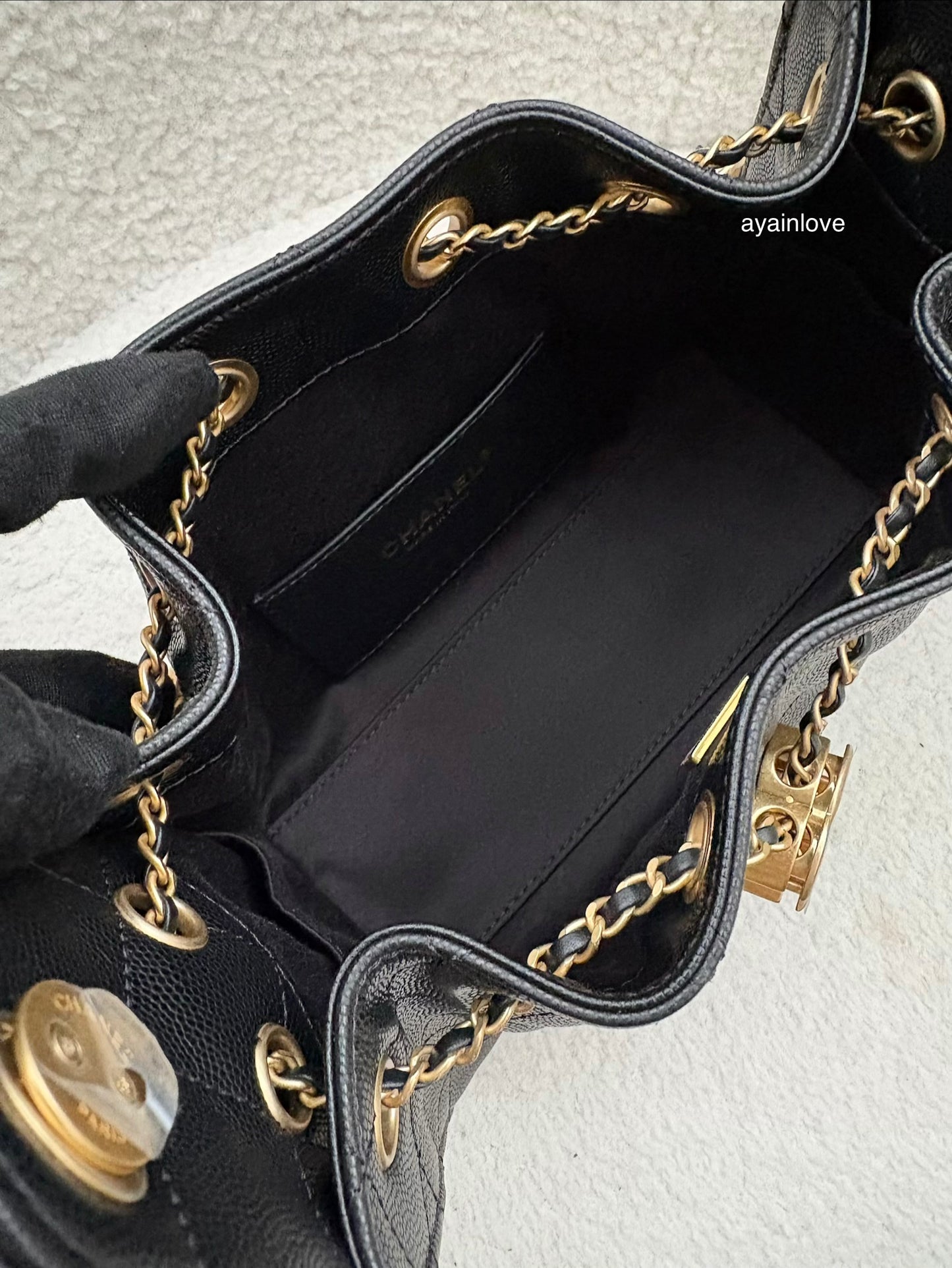 CHANEL 25 Mini Black Caviar Microchipped Bag Gold Hardware