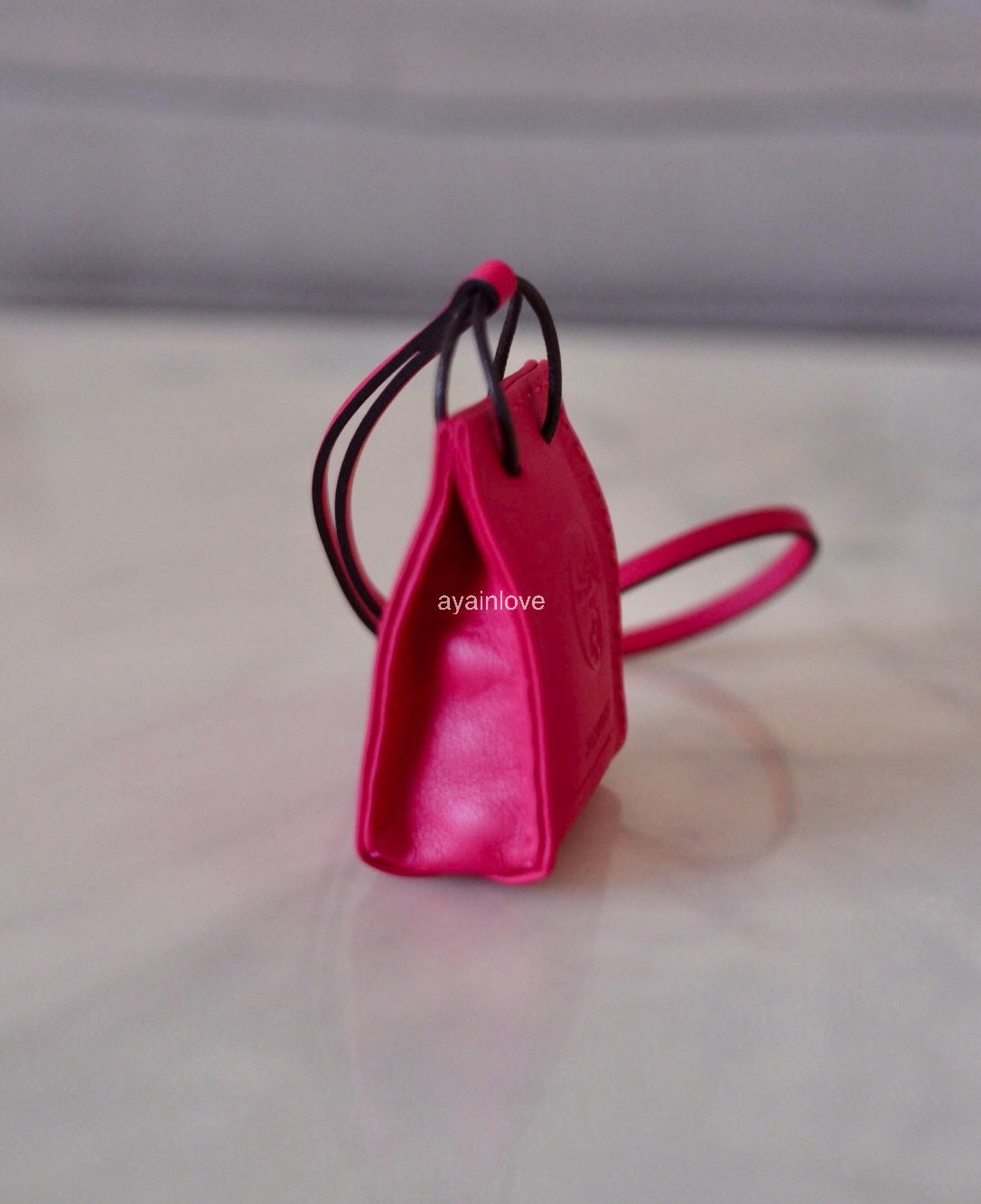 HERMES Pink Rose Mexico Leather Shopping Sac Bag Charm