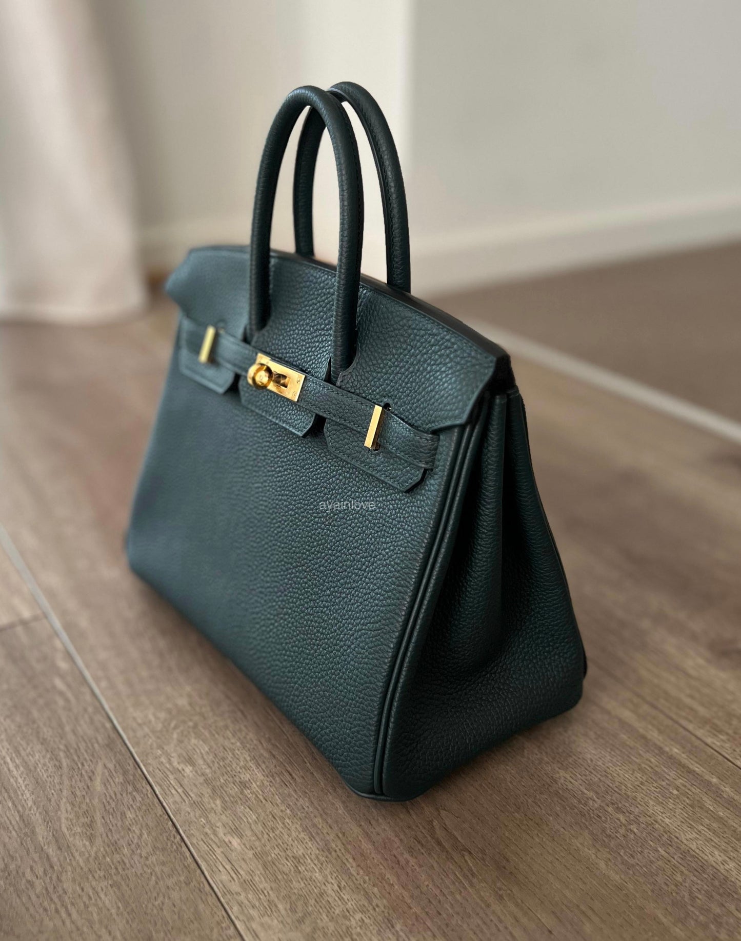 HERMES Birkin 25 Vert Cypress Togo Bag Gold Hardware U Stamp