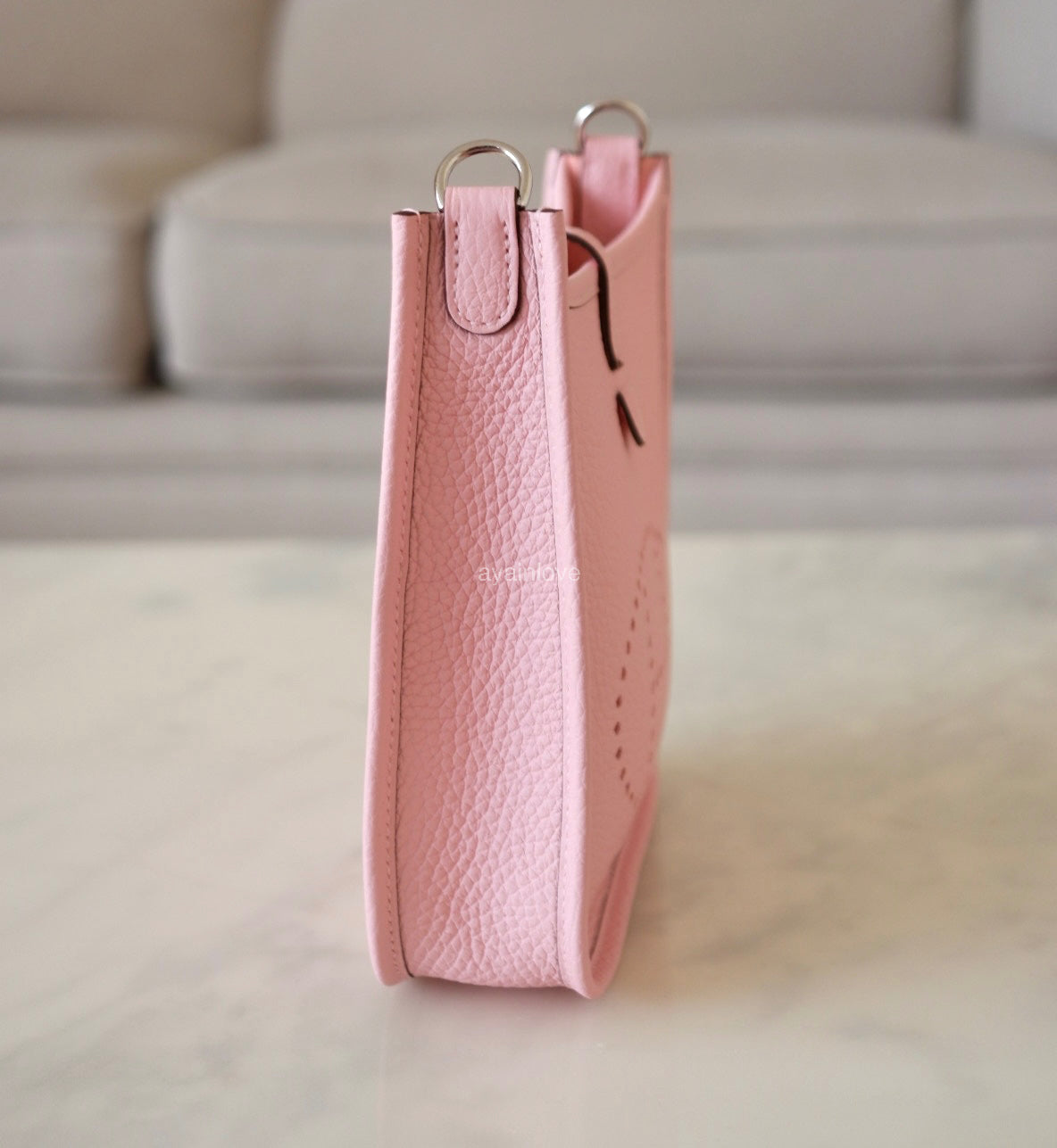 HERMES Mini Evelyne TPM 16 Amazone Rose Sakura Clemence Palladium Hardware W Stamp