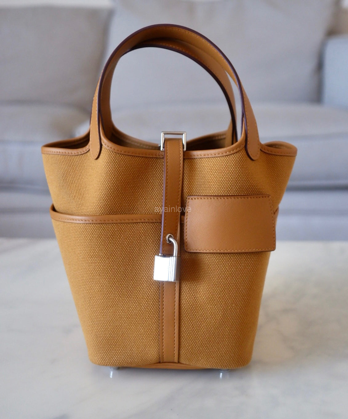 HERMES Picotin 18 Cargo Swift/Toile Canvas Sesame Palladium Hardware B Stamp