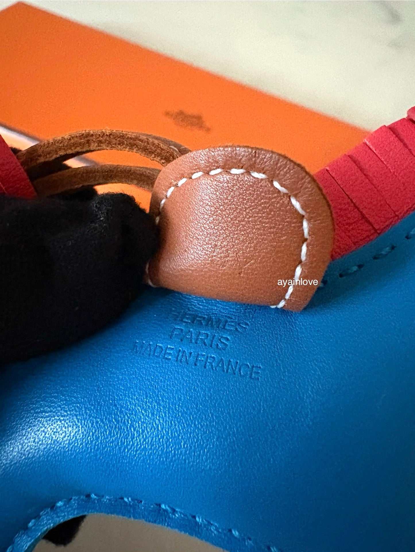 HERMES Rodeo PM Tricolour Blue Zanzibar/Rose Texas/Gold Bag Charm