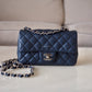 CHANEL 18B Navy Blue Caviar Quilted Rectangular Mini Flap Bag Silver Hardware