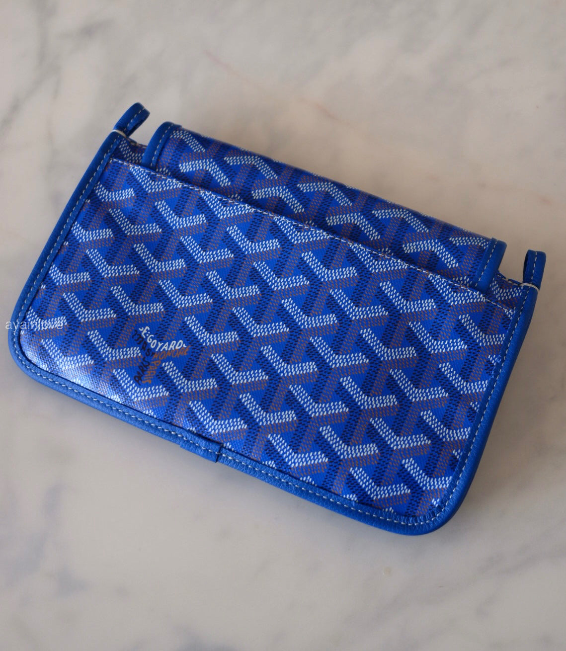 GOYARD Plumet Pocket Wallet Bag Sky Blue Goyardine Canvas