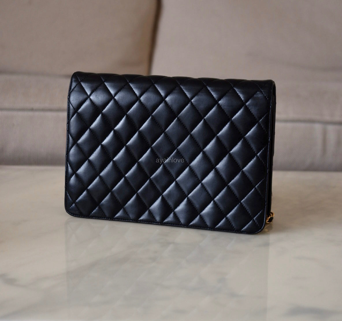 CHANEL Black Lambskin Turnlock Quilted Medium Half Flap Bag Gold Hardware