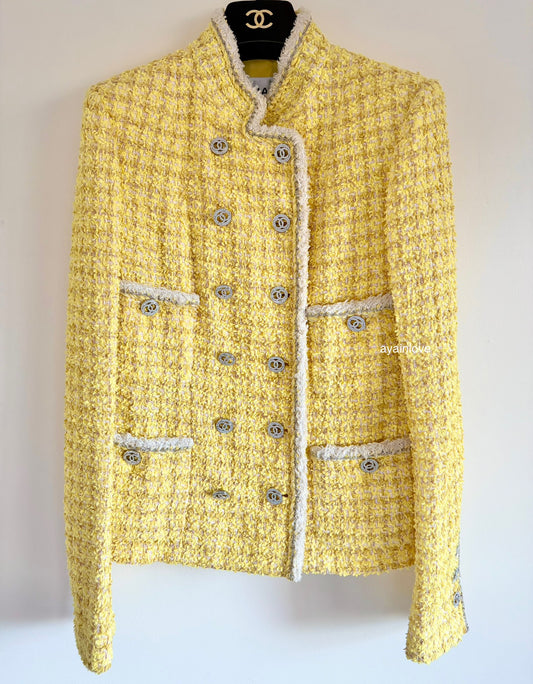 CHANEL 20P Yellow Fantasy Tweed Jacket Size 34FR
