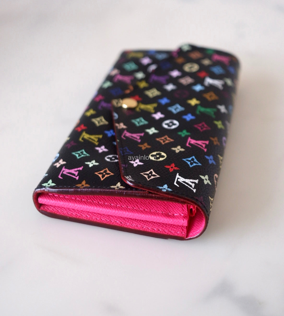 LOUIS VUITTON LV Black Murakami Multicolour Sarah Wallet Gold Hardware