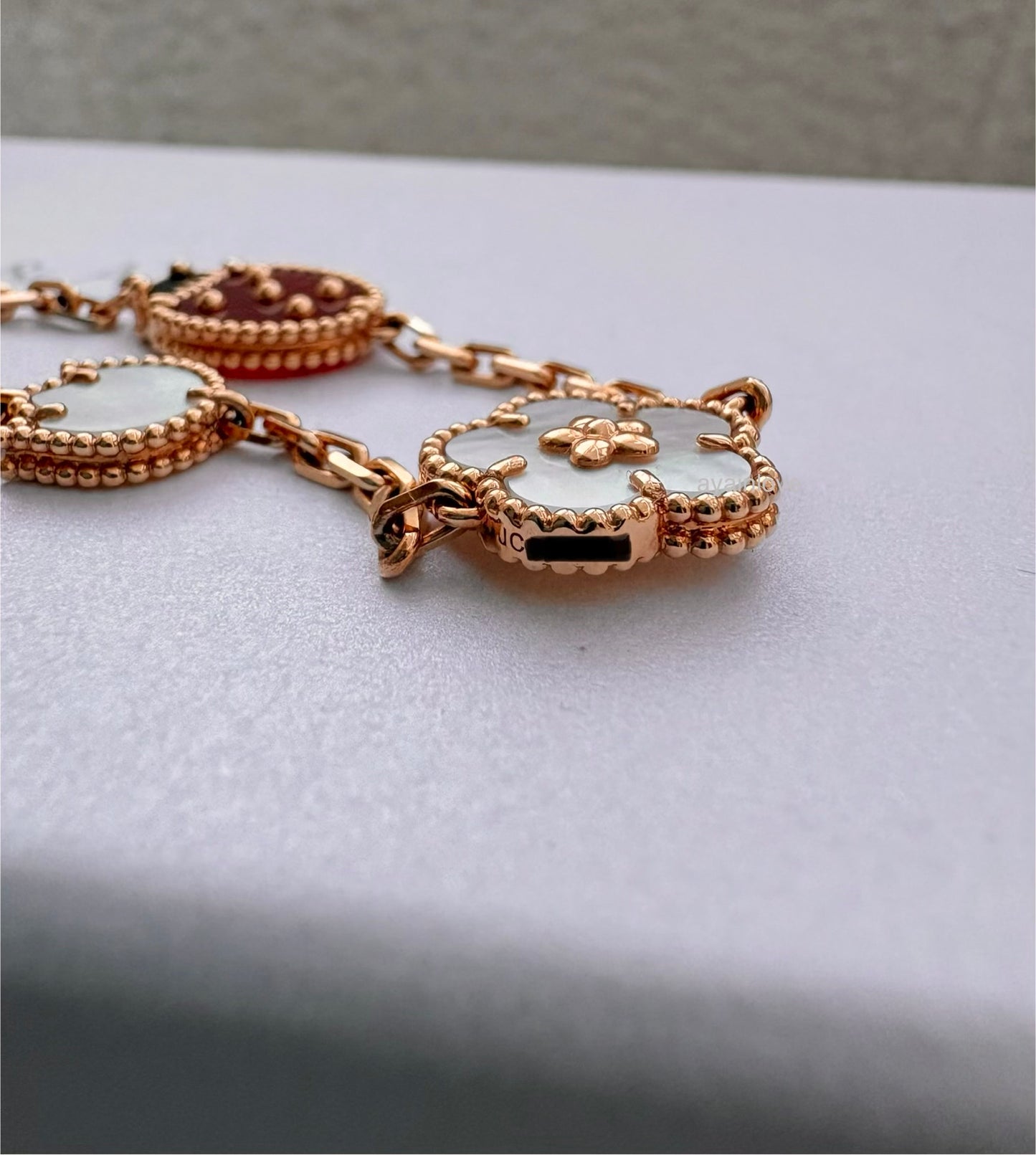 Van Cleef Arpels VCA 5 Motifs Lucky Spring Carnelian, Mother of Pearl and Onyx Bracelet 18KT Rose Gold