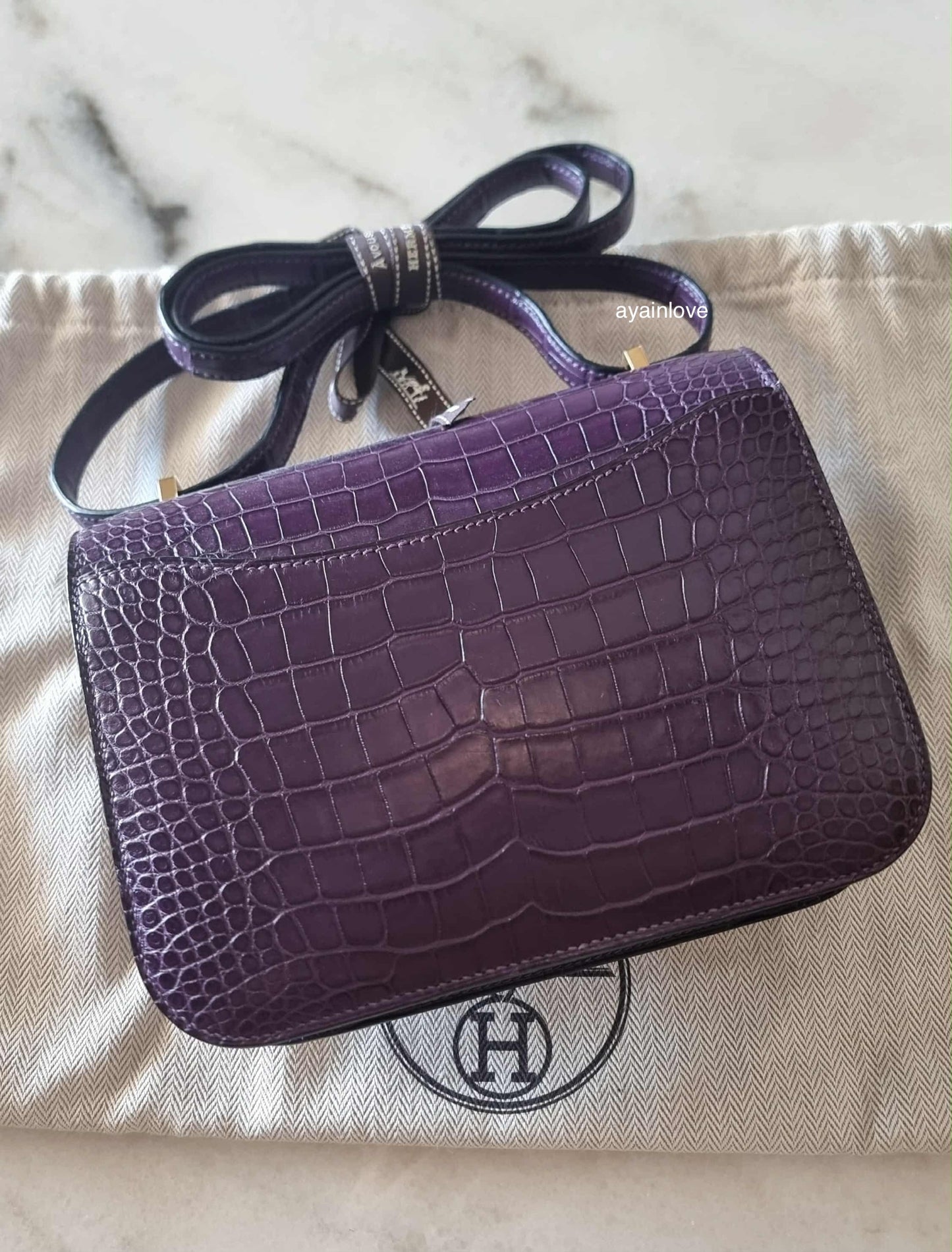 HERMES Constance Mini 18 Amethyst Matte Alligator Gold Hardware Y Stamp