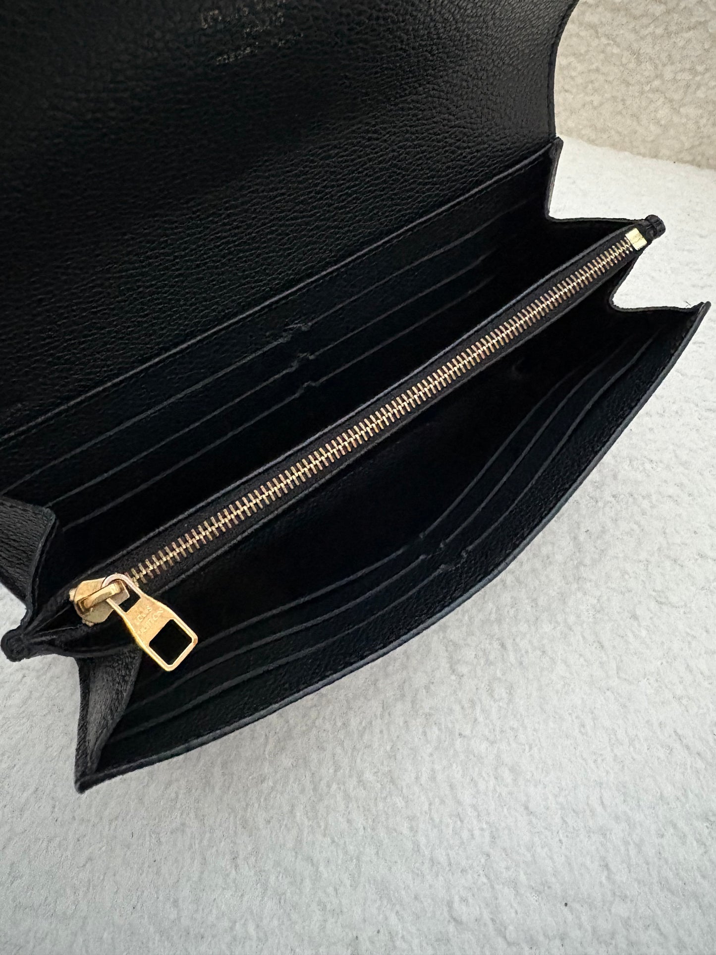 LOUIS VUITTON LV Sarah Black Monogram Empreinte Wallet Gold Hardware