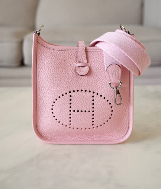 HERMES Mini Evelyne TPM 16 Amazone Rose Sakura Clemence Palladium Hardware W Stamp