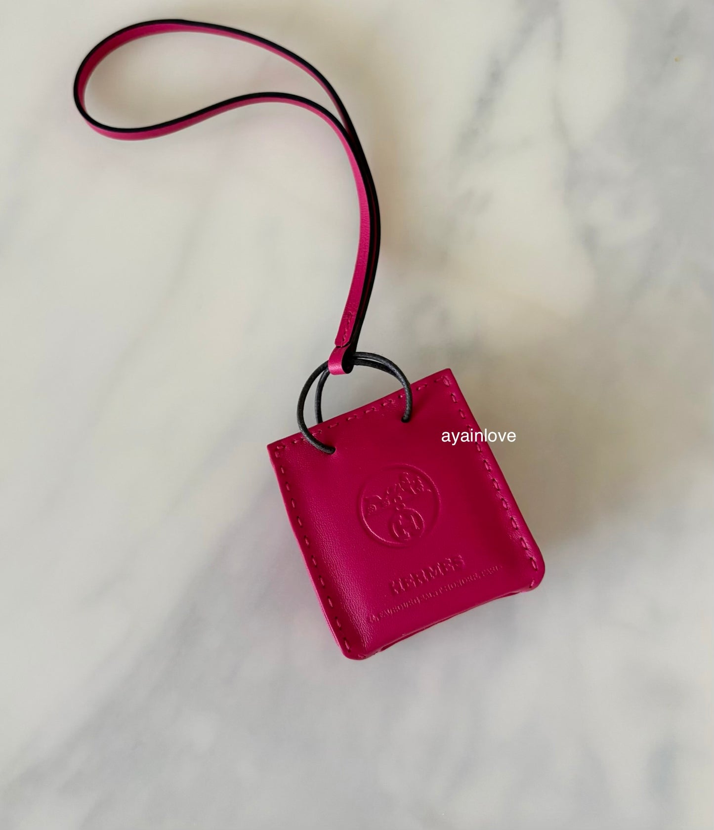 HERMES Pink Rose Mexico Leather Shopping Sac Bag Charm