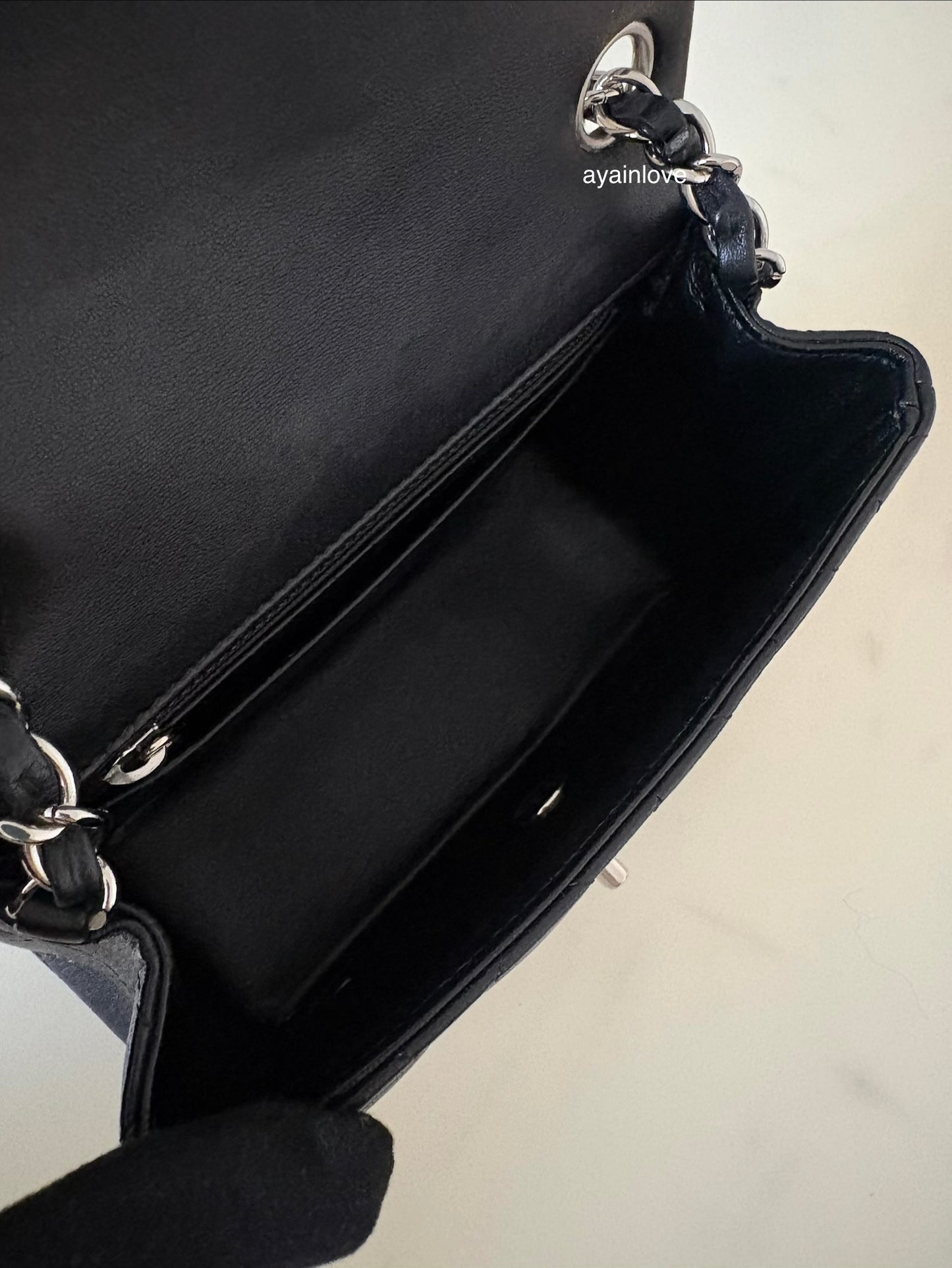 CHANEL Black Classic Quilted Square Mini Flap Bag Silver Hardware