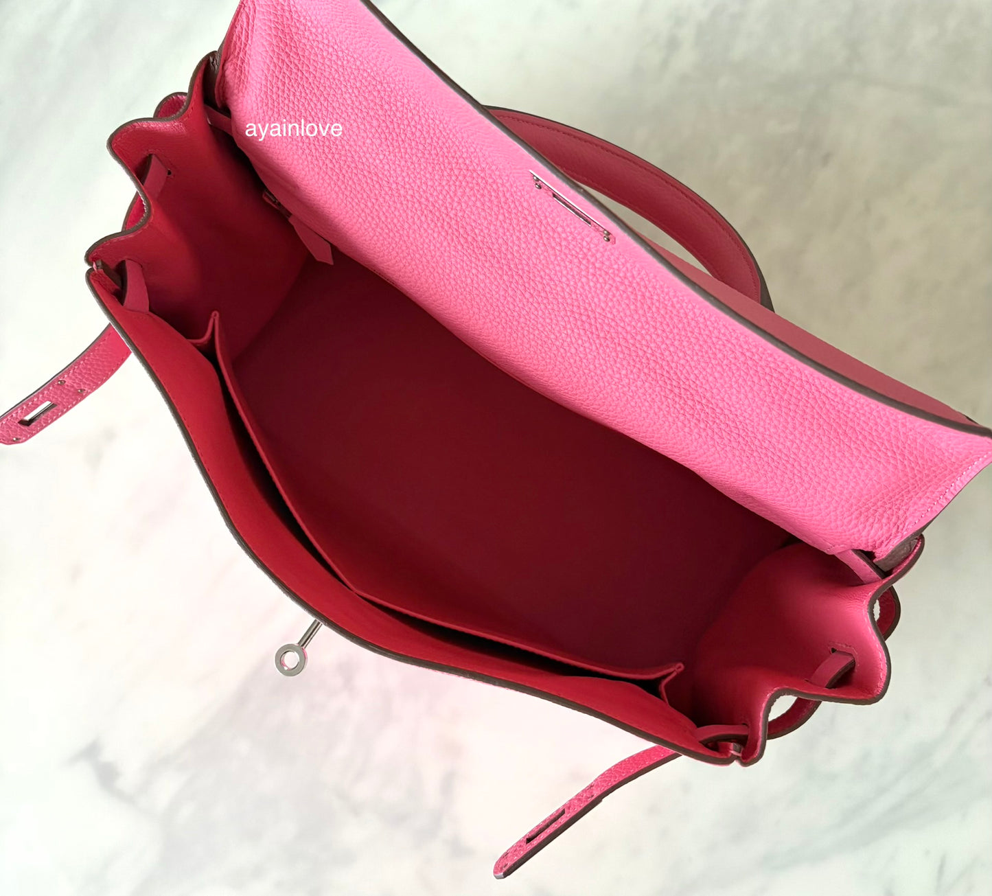 HERMES Kelly 35 Pink Rose Lipstick Togo Palladium Hardware Q Square Stamp