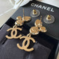 CHANEL 22C CC Crystal Drop Earrings Light Gold Hardware