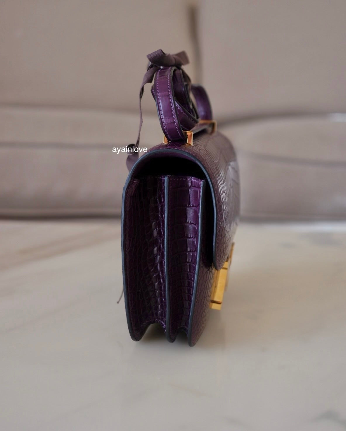 HERMES Constance Mini 18 Amethyst Purple Matte Alligator Leather Gold Hardware Y Stamp