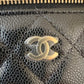 CHANEL Black Caviar Top Handle Flat Vanity on Chain Light Gold Hardware