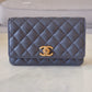 CHANEL 23K Dark Grey Caviar Camellia CC Wallet On Chain *Microchipped* Brushed Gold Hardware