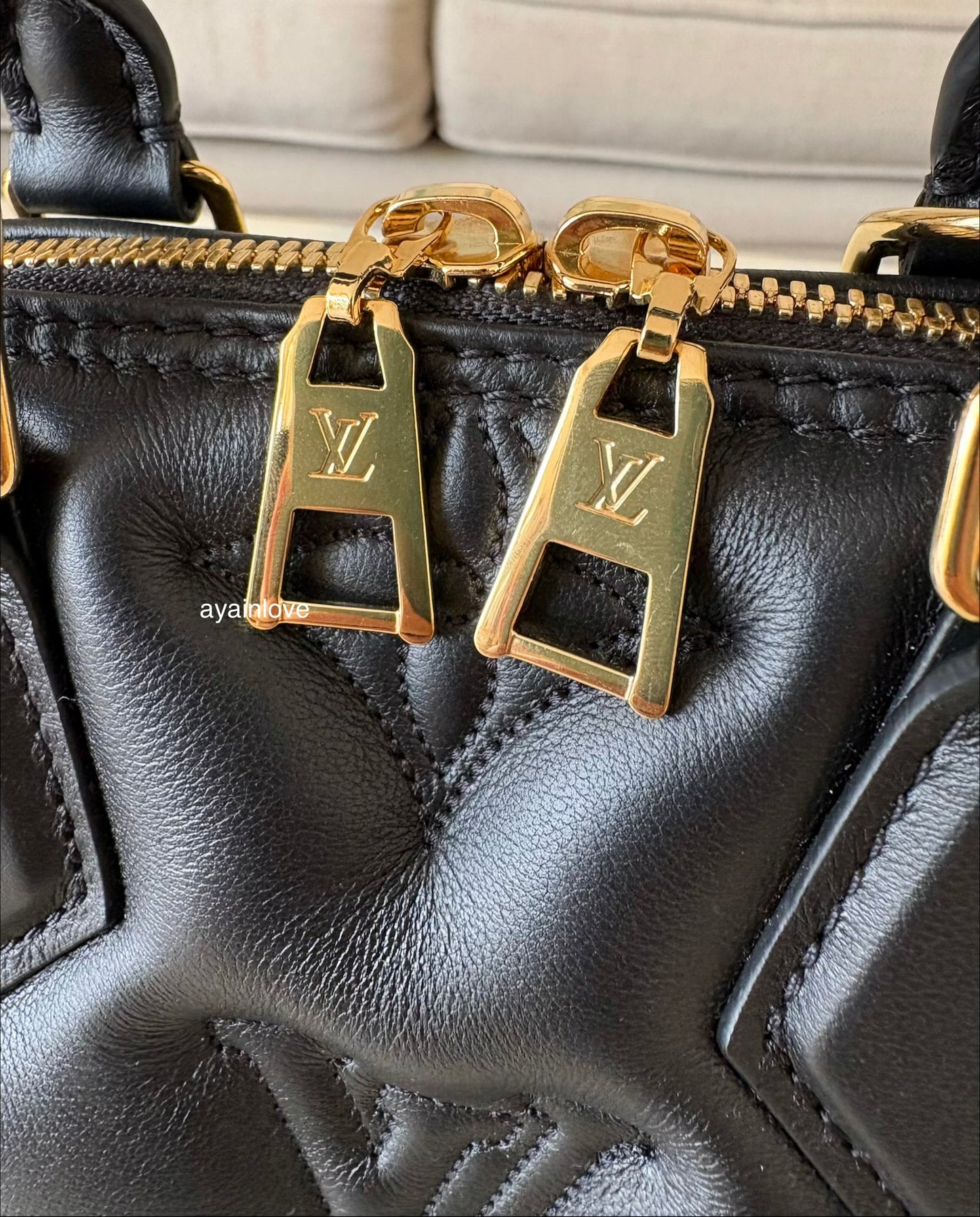 LOUIS VUITTON LV Alma BB Black Calfskin Bubblegram Bag Gold Hardware