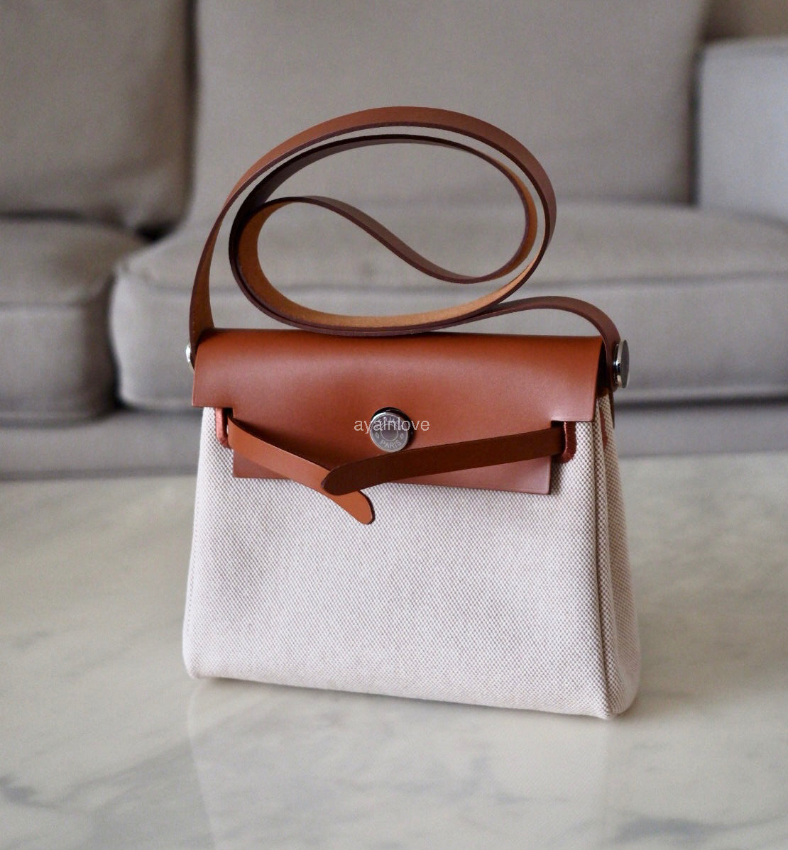 HERMES Herbag Mini Zip 20 Vache Hunter Ecru Beige/Fauve Palladium Hardware W Stamp