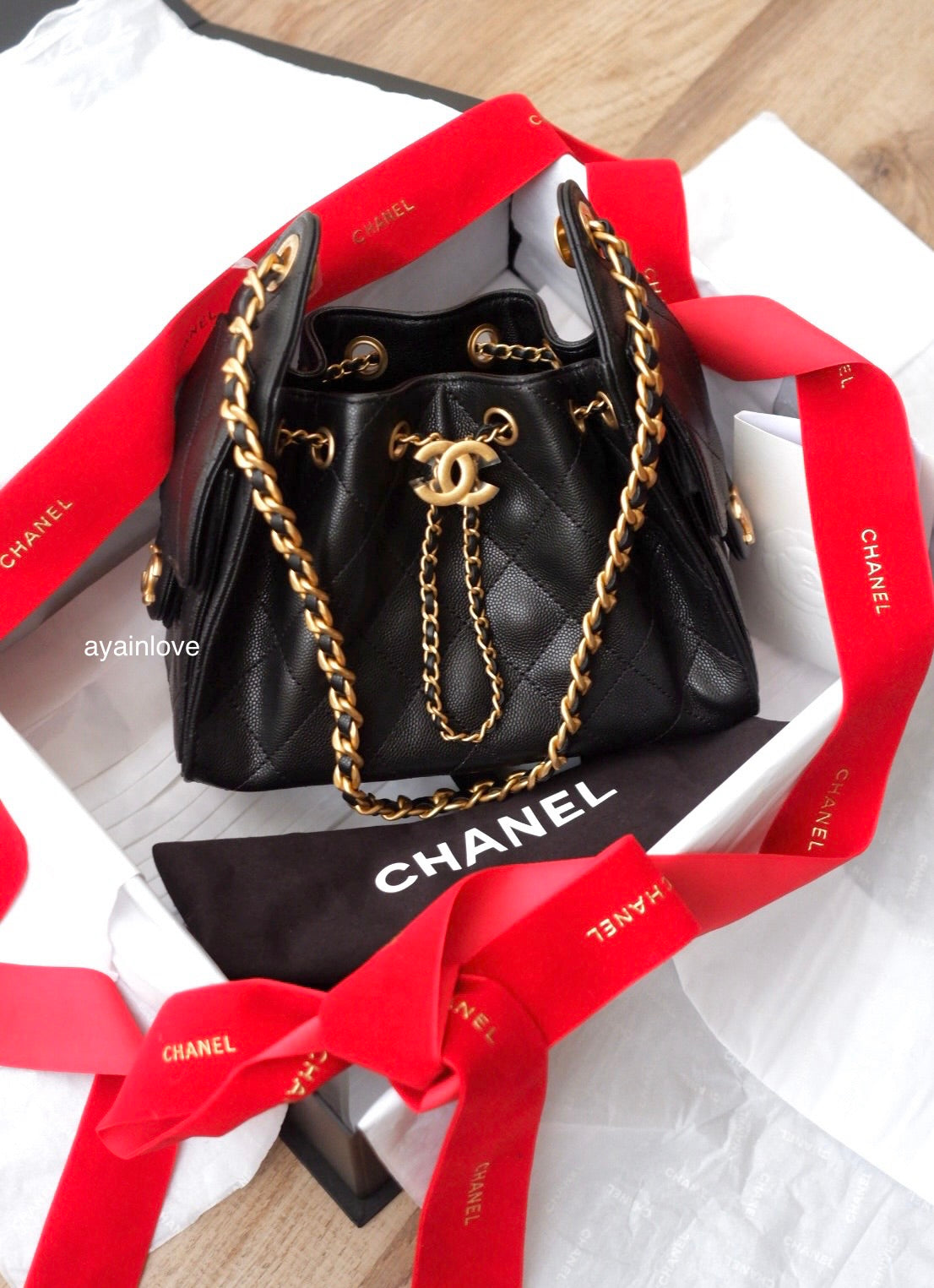CHANEL 25 Mini Black Caviar Microchipped Bag Gold Hardware