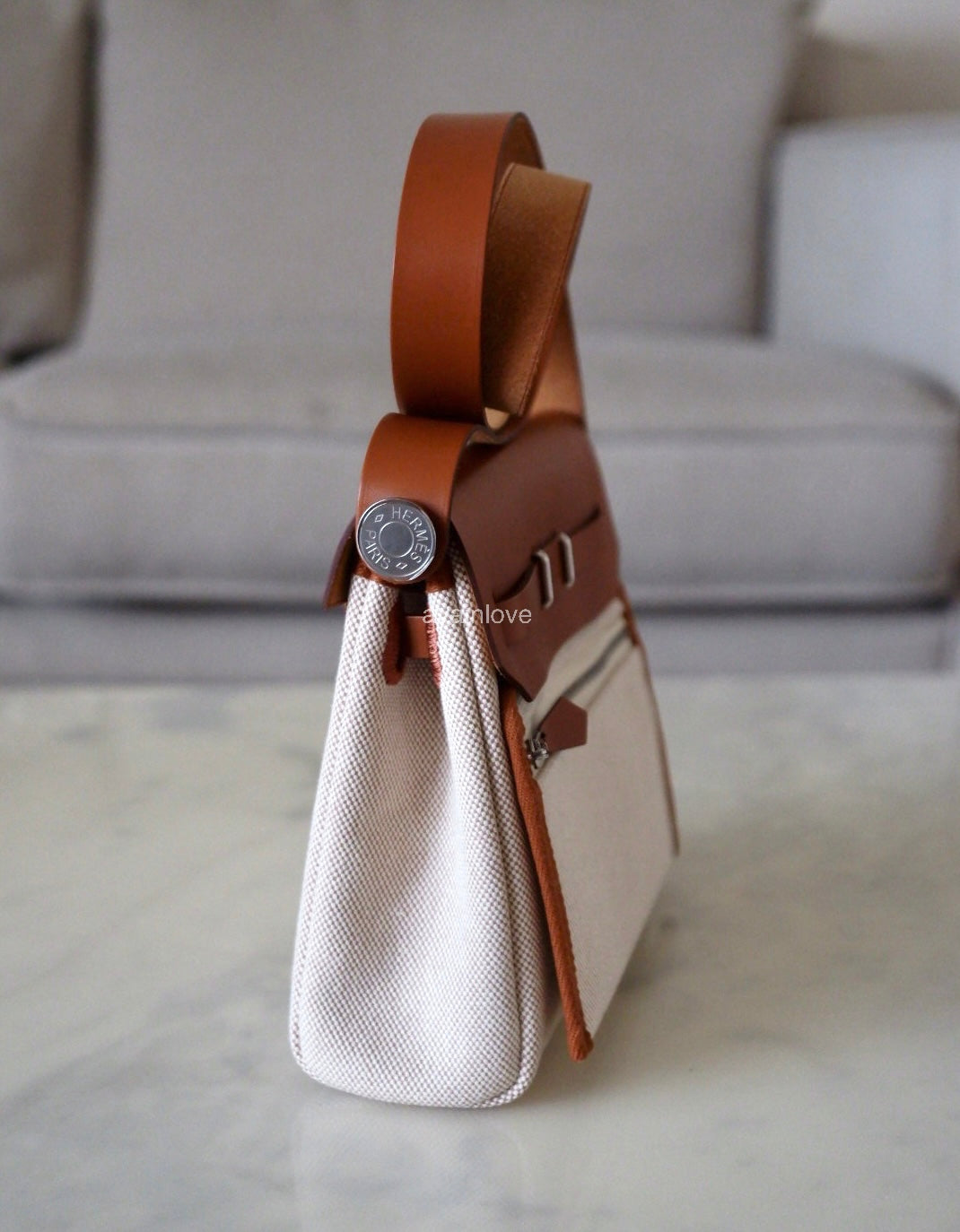 HERMES Herbag Mini Zip 20 Vache Hunter Ecru Beige/Fauve Palladium Hardware W Stamp