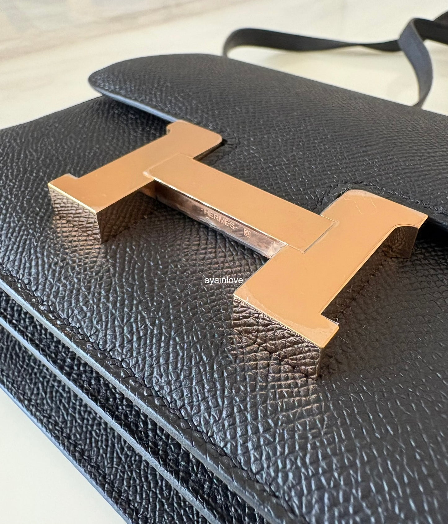HERMES Constance Mini 18 Noir Black Epsom Rose Gold Hardware W Stamp