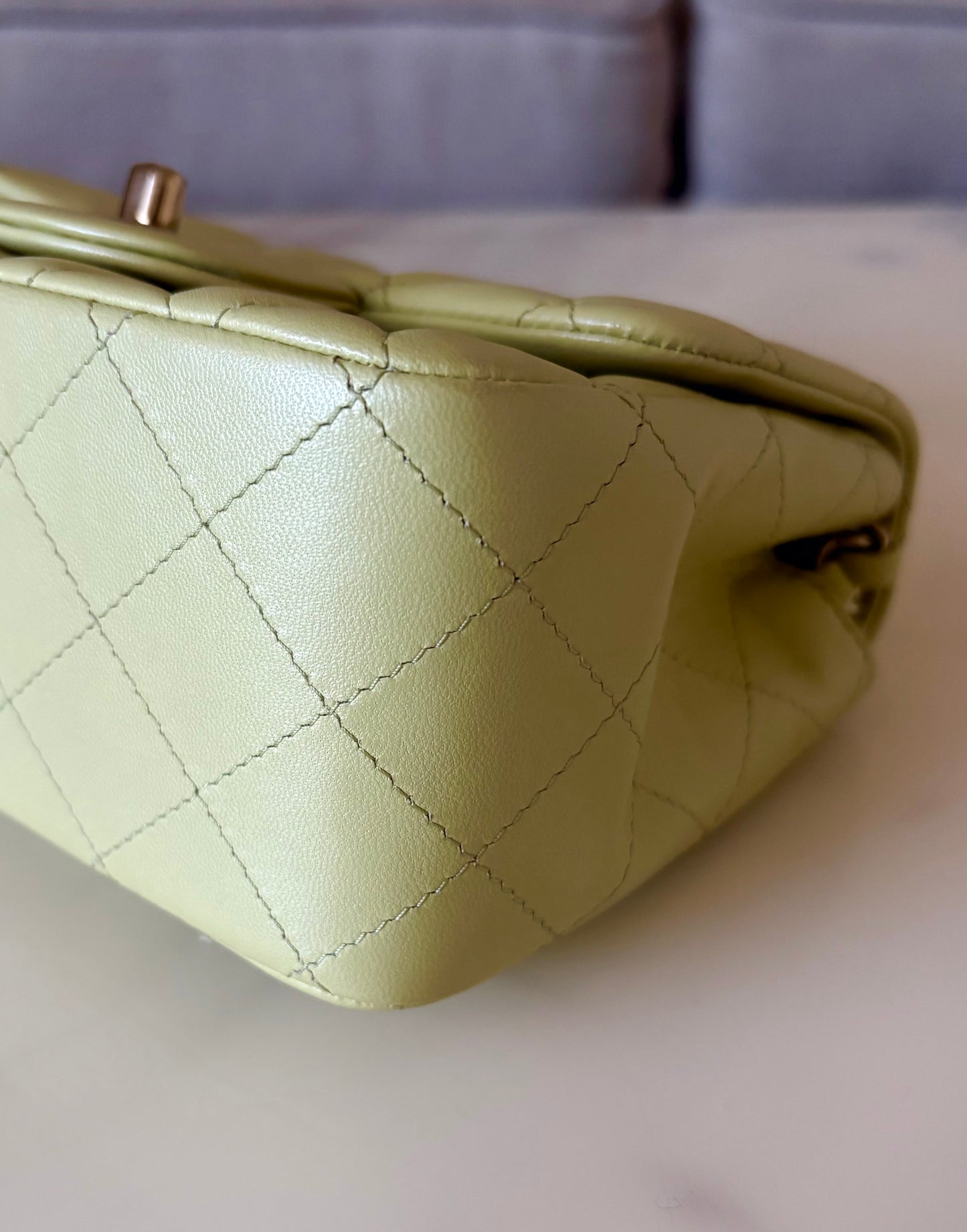 CHANEL 23C Light Green Microchipped Classic Quilted Square Mini Flap Bag Light Gold Hardware
