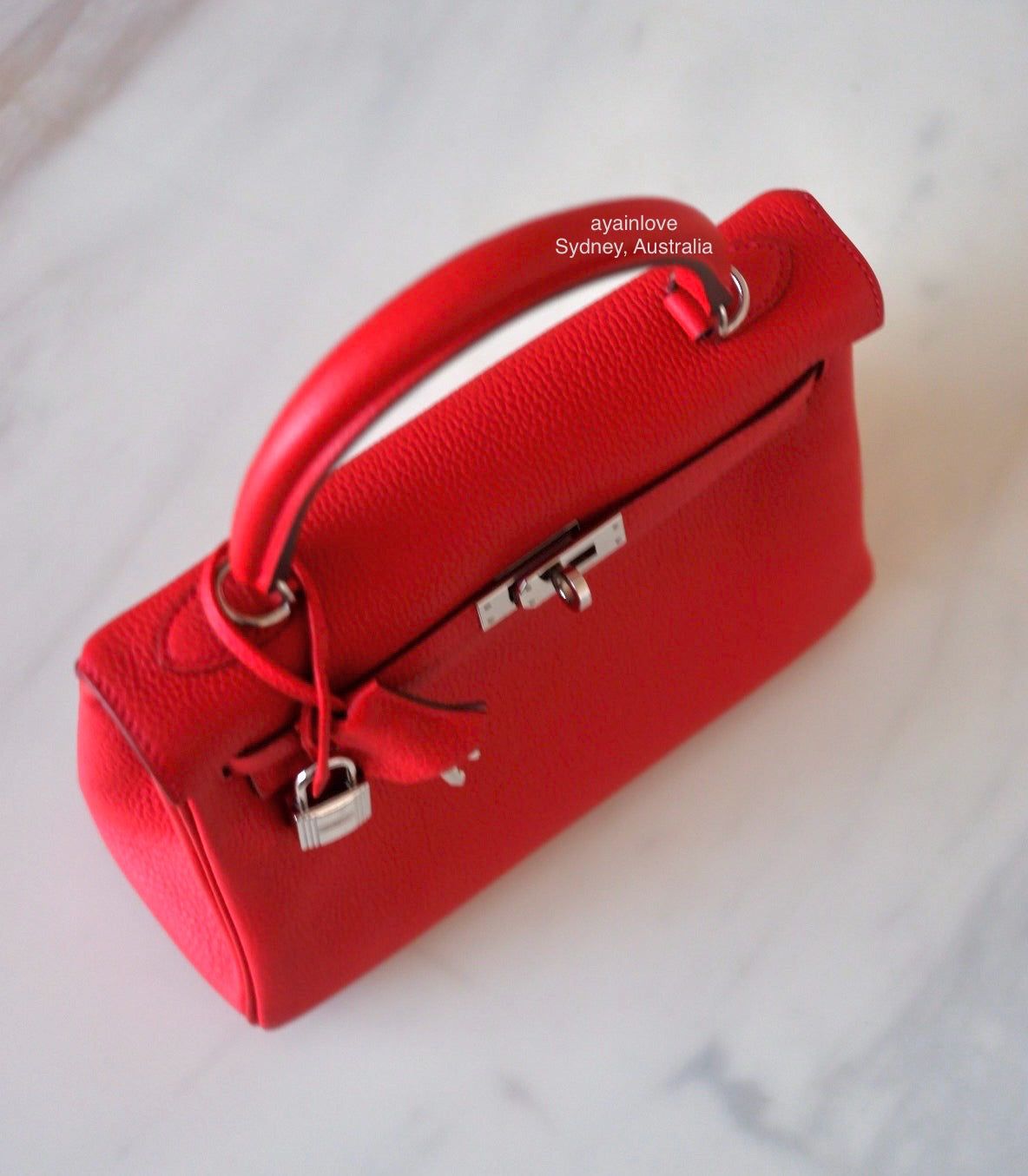 HERMES Kelly 25 Geranium Togo Retourne Palladium Hardware X Stamp