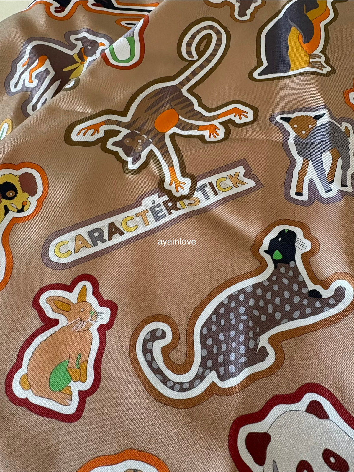 HERMES Double Face Silk 90 Caracteristick Multicolour Beige Dore/Orange Scarf Shawl