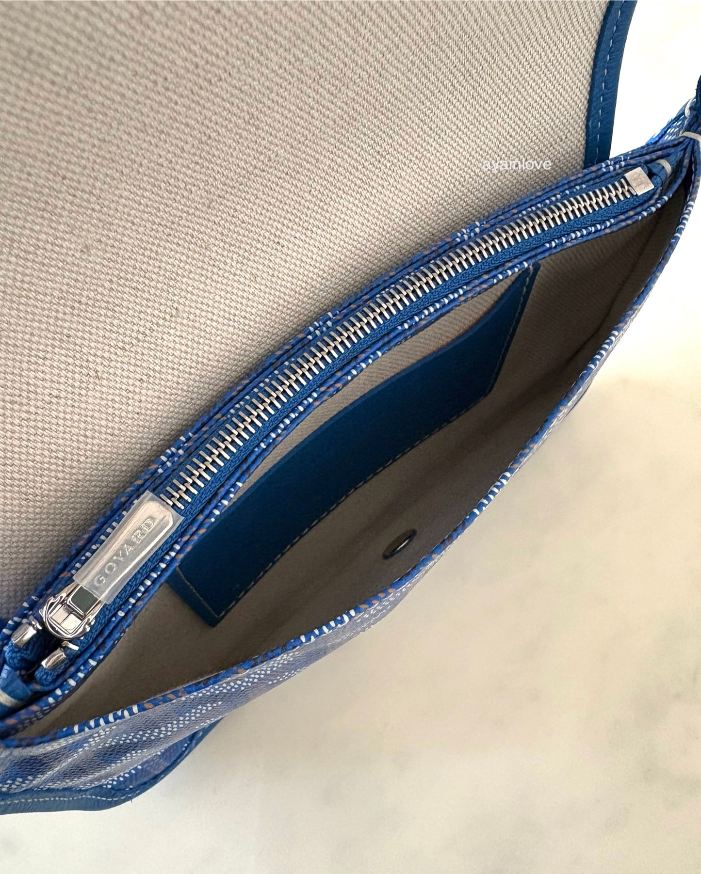 GOYARD Plumet Pocket Wallet Bag Sky Blue Goyardine Canvas