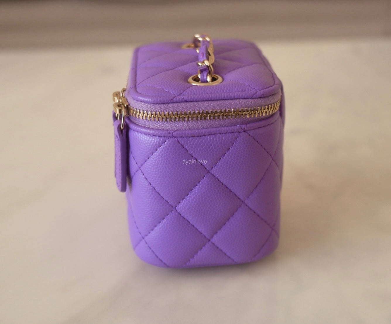 Chanel Lilac Lambskin Quilted Mini Pearl Crush Vanity Case With