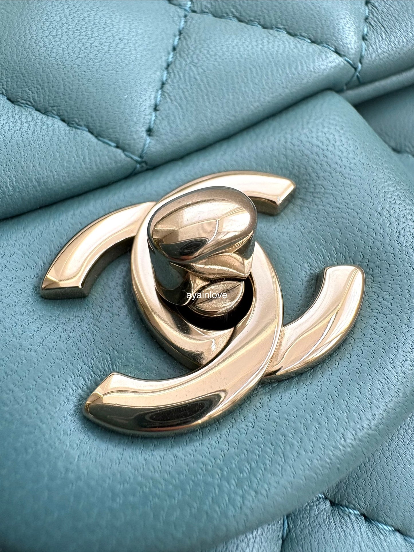 CHANEL 2022 Turquoise Blue Lambskin Microchipped Quilted Square Mini Flap Bag Light Gold Hardware