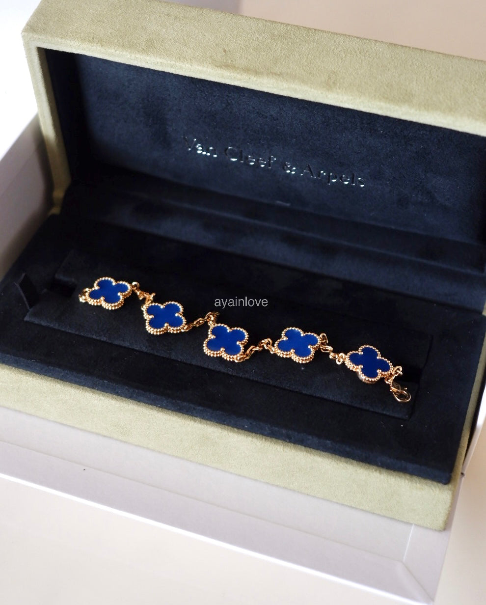 Van Cleef Arpels VCA 5 Motifs Agate Bracelet 18KT Yellow Gold Vintage Alhambra 2025