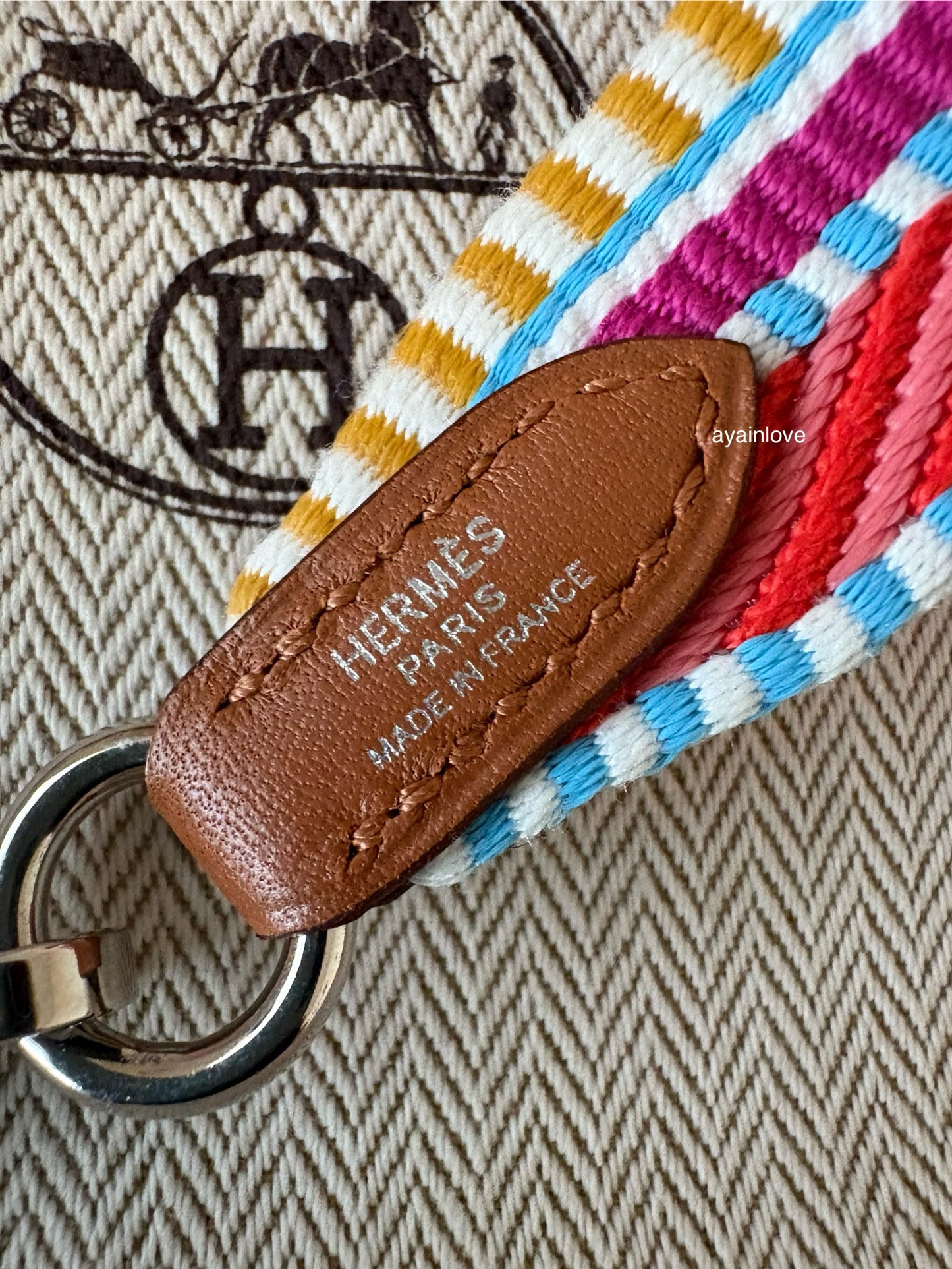 HERMES Multicolour 25 mm Pink Blue Yellow Strap 105 cm Palladium Hardware