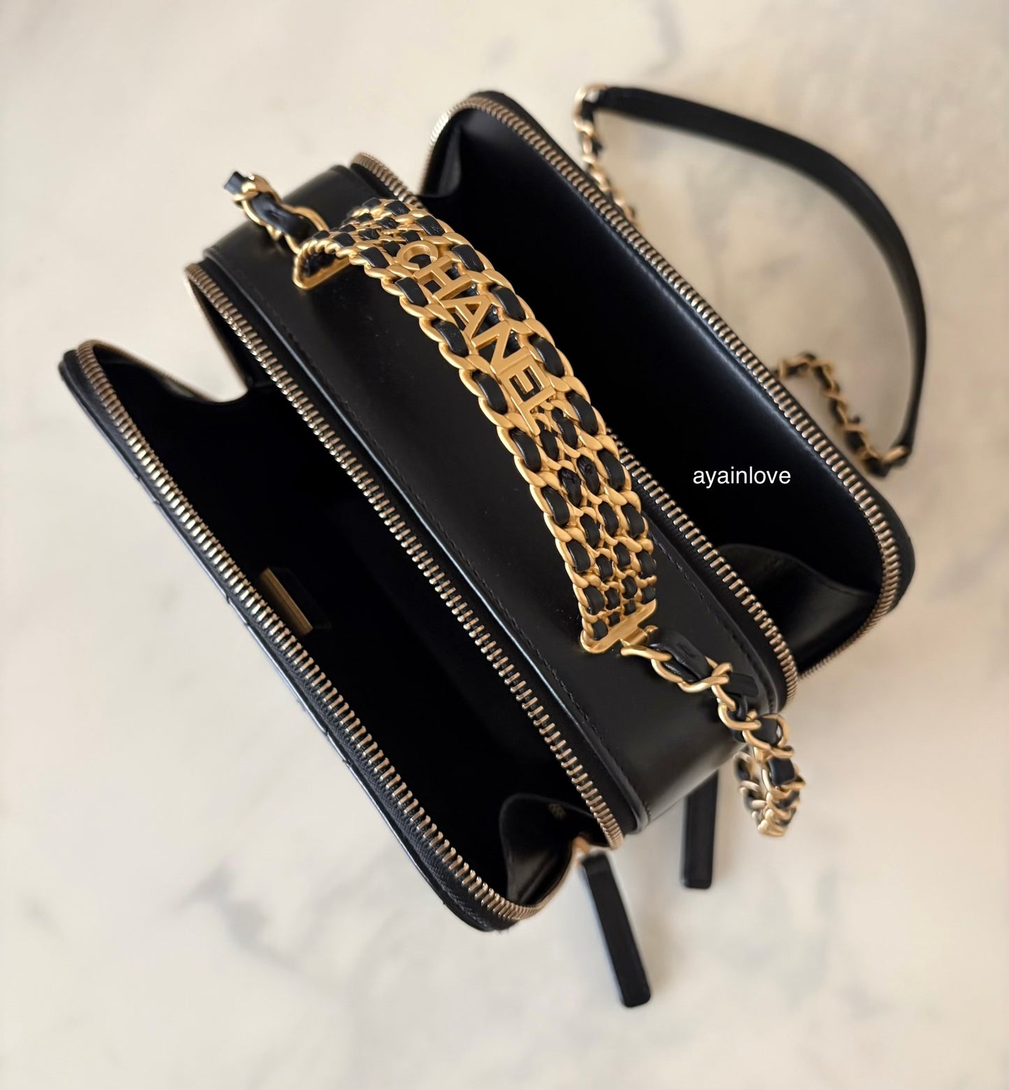 CHANEL 23S Black Lambskin Pick Me Up Quilted Vanity Case Camera Bag Gold Hardware