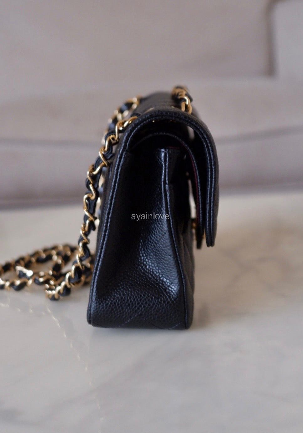 CHANEL Black Caviar Quilted Small Classic Flap Bag Gold Hardware