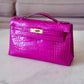 HERMES Kelly Pochette Rose Scheherazade Shiny Alligator Gold Hardware C Stamp
